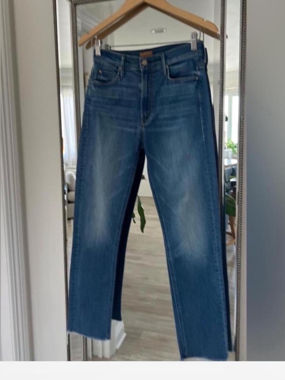 MOTHER Mid-Blue High-Rise Straight Jeans
